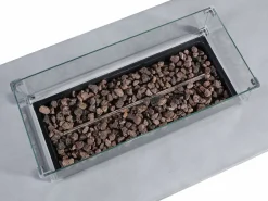 Vente-unique Brasero|Mesa brasero gris de gas rectangular con hoguera cuadrado en el centro de MGO - SEROZA