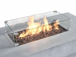 Vente-unique Brasero|Mesa brasero gris de gas rectangular con hoguera cuadrado en el centro de MGO - SEROZA