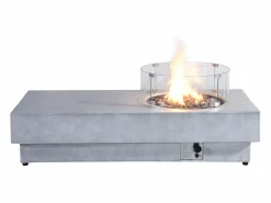 Vente-unique Brasero|Mesa brasero gris de MGO, de gas, rectangular con hoguera redonda en el lateral - SEROZA