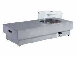 Vente-unique Brasero|Mesa brasero gris de MGO, de gas, rectangular con hoguera redonda en el lateral - SEROZA