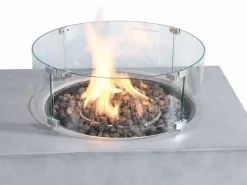 Vente-unique Brasero|Mesa brasero gris de MGO, de gas, rectangular con hoguera redonda en el lateral - SEROZA
