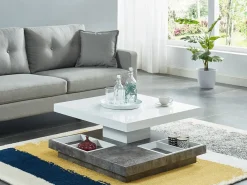Mesa centro FAUSTO Tablero pivotante blanco y cemento^Vente-unique Clearance