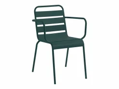 MYLIA Comedores De Jardín|Mesa comedor jardín metal una mesa D.110cm y 4 sillas apilables - Verde - MIRMANDE