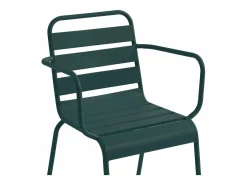 MYLIA Comedores De Jardín|Mesa comedor jardín metal una mesa D.110cm y 4 sillas apilables - Verde - MIRMANDE