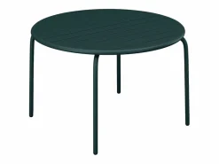 MYLIA Comedores De Jardín|Mesa comedor jardín metal una mesa D.110cm y 4 sillas apilables - Verde - MIRMANDE