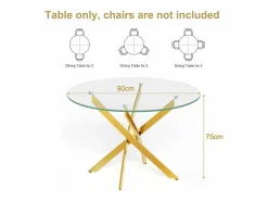 Mesa comedor redonda 2-4 personas vidrio templado y metal - carga max 100kg - Transparente - 90x90x75cm^DripeX Hot