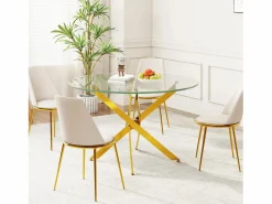 Mesa comedor redonda 2-4 personas vidrio templado y metal - carga max 100kg - Transparente - 90x90x75cm^DripeX Hot