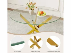 Mesa comedor redonda 2-4 personas vidrio templado y metal - carga max 100kg - Transparente - 90x90x75cm^DripeX Hot