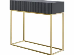 SELSEY Mesa consola con cajón - 90 cm - negra con patas de metal dorado - VELDIO Negro