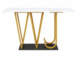 Hauss Spole Consola|Mesa consola con patas de metal dorado - Tapa efecto mármol 120 x 29,5 x 80 cm