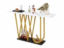 Hauss Spole Consola|Mesa consola con patas de metal dorado - Tapa efecto mármol 120 x 29,5 x 80 cm