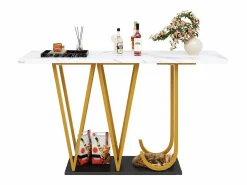 Hauss Spole Consola|Mesa consola con patas de metal dorado - Tapa efecto mármol 120 x 29,5 x 80 cm
