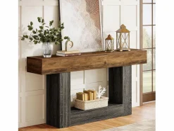 Tribesigns Consola|Mesa consola de 160 cm de largo, mesa de entrada de 2 niveles, mesa de sofá con almacenamiento, mesa de sofá de madera de estilo rústico para sala de estar, pasillo