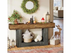 Tribesigns Consola|Mesa consola de 160 cm de largo, mesa de entrada de 2 niveles, mesa de sofá con almacenamiento, mesa de sofá de madera de estilo rústico para sala de estar, pasillo