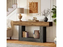 Tribesigns Consola|Mesa consola de 160 cm de largo, mesa de entrada de 2 niveles, mesa de sofá con almacenamiento, mesa de sofá de madera de estilo rústico para sala de estar, pasillo