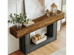 Tribesigns Consola|Mesa consola de 160 cm de largo, mesa de entrada de 2 niveles, mesa de sofá con almacenamiento, mesa de sofá de madera de estilo rústico para sala de estar, pasillo