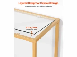 Mesa Consola de Cristal SucceBuy de 2 Niveles, Mesita Auxiliar con Tablero de Cristal Templado, Patas de Hierro y Dispositivo Antivuelco, Dorada Dorado Online
