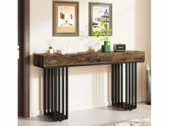 Tribesigns Mesa consola de entrada, consola de entrada, mesa de entrada con elegante marco de metal de estilo industrial, mesa consola de madera para sala de estar, entrada, pasillo (140 cm, marrón) Marru00f3n Hot
