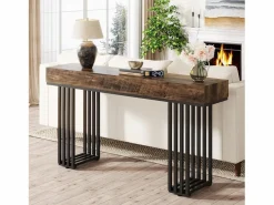 Tribesigns Mesa consola de entrada, consola de entrada, mesa de entrada con elegante marco de metal de estilo industrial, mesa consola de madera para sala de estar, entrada, pasillo (140 cm, marrón) Marru00f3n Hot