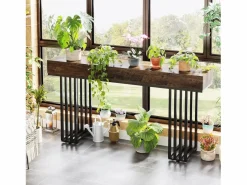 Tribesigns Mesa consola de entrada, consola de entrada, mesa de entrada con elegante marco de metal de estilo industrial, mesa consola de madera para sala de estar, entrada, pasillo (140 cm, marrón) Marru00f3n Hot