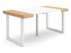 Mesa Consola extensible, 160x90x73cm, Para 8 comensales, Patas madera maciza, Roble y blanco^Skraut Home Clearance
