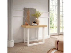 Mesa Consola extensible, 160x90x73cm, Para 8 comensales, Patas madera maciza, Roble y blanco^Skraut Home Clearance