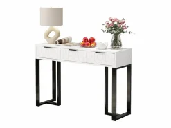 Mesa consola moderna, con 2 cajones, pies ajustables, blanco y negro^ModernLuxe Sale