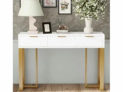 Merax Consola|Mesa consola moderna con 3 cajones - 120 x 36 x 80 cm - MDF - para salón, pasillo - + dorado