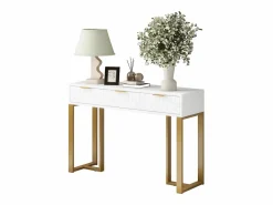Merax Consola|Mesa consola moderna con 3 cajones - 120 x 36 x 80 cm - MDF - para salón, pasillo - + dorado