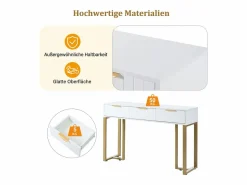 Merax Consola|Mesa consola moderna con 3 cajones - 120 x 36 x 80 cm - MDF - para salón, pasillo - + dorado