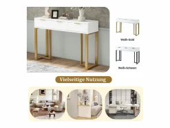 Merax Consola|Mesa consola moderna con 3 cajones - 120 x 36 x 80 cm - MDF - para salón, pasillo - + dorado