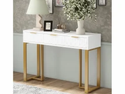 ModernLuxe Mesa consola moderna con 2 cajones y patas ajustables, blanco y dorado Blanco / Dorado Best