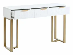 ModernLuxe Mesa consola moderna con 2 cajones y patas ajustables, blanco y dorado Blanco / Dorado Best