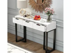 Merax Mesa consola moderna con 3 cajones - 120 x 36 x 80 cm - MDF - para salón, pasillo - + negro Blanco