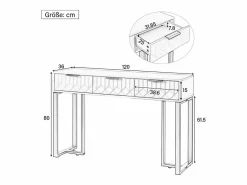 Merax Mesa consola moderna con 3 cajones - 120 x 36 x 80 cm - MDF - para salón, pasillo - + negro Blanco