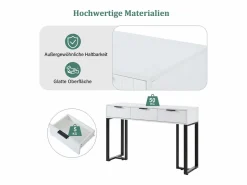 Merax Mesa consola moderna con 3 cajones - 120 x 36 x 80 cm - MDF - para salón, pasillo - + negro Blanco