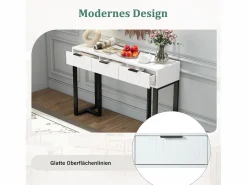 Merax Mesa consola moderna con 3 cajones - 120 x 36 x 80 cm - MDF - para salón, pasillo - + negro Blanco