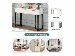 Merax Mesa consola moderna con 3 cajones - 120 x 36 x 80 cm - MDF - para salón, pasillo - + negro Blanco