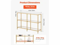 Consola|Mesa Consola SucceBuy de Vidrio de 3 Niveles, Mesita Auxiliar Rectangular Moderna con Bandejas de Vidrio Templado, Estructura de Hierro, Ideal para Entrada