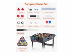 Billar|Mesa de Air Hockey, SucceBuy 4 en 1, 122 cm, para Jugar al Air Hockey, al Futbolín, al Tenis de Mesa y al Billar