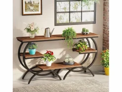 Tribesigns Mesa Auxiliar|Mesa de apoyo de madera, pequeña mesa baja, mesa de noche, lateral de sofá con 3 estantes para salón, dormitorio, marrón oscuro