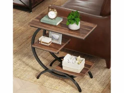 Tribesigns Mesa Auxiliar|Mesa de apoyo de madera, pequeña mesa baja, mesa de noche, lateral de sofá con 3 estantes para salón, dormitorio, marrón oscuro