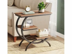 Tribesigns Mesa Auxiliar|Mesa de apoyo de madera, pequeña mesa baja, mesa de noche, lateral de sofá con 3 estantes para salón, dormitorio, marrón oscuro
