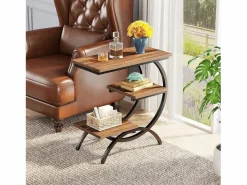 Tribesigns Mesa Auxiliar|Mesa de apoyo de madera, pequeña mesa baja, mesa de noche, lateral de sofá con 3 estantes para salón, dormitorio, marrón oscuro
