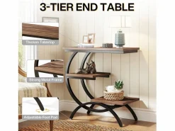 Tribesigns Mesa Auxiliar|Mesa de apoyo de madera, pequeña mesa baja, mesa de noche, lateral de sofá con 3 estantes para salón, dormitorio, marrón oscuro