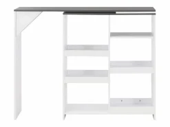Clicnbuy Mueble Bar|Mesa de bar con estantería móvil blanca 138x39x110 cm