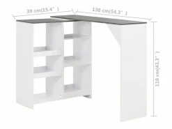 Clicnbuy Mueble Bar|Mesa de bar con estantería móvil blanca 138x39x110 cm