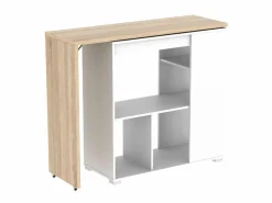 Mesa de bar extensible - Blanco y roble. SATURNE^Vente-unique
