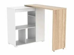 Mesa de bar extensible - Blanco y roble. SATURNE^Vente-unique