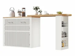 Mesa de bar extensible con espacio de almacenamiento, moderna, móvil, mesa de bar extensible con un cajón y dos estantes, blanca^KOMHTOM New